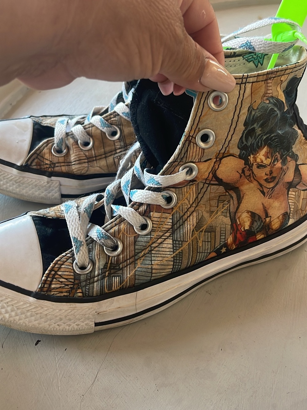 High-Top Graphic Comic-Print Sneakers in Black, Brown and White